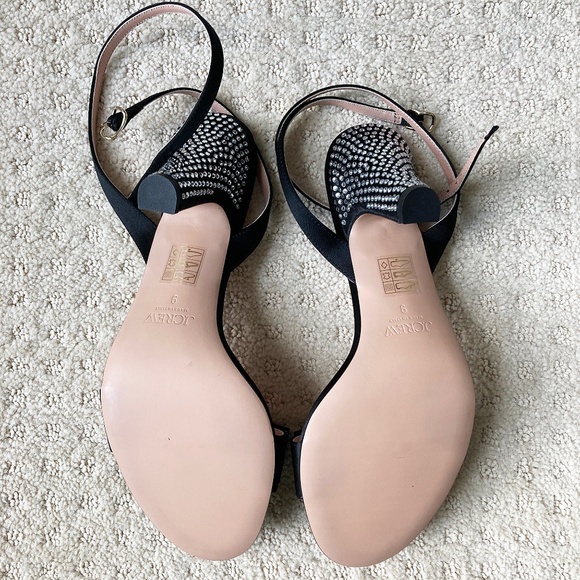 NWOB J. Crew Made-in-Italy Crystal Bow Heels in Black Satin - 9 - Picture 6 of 7